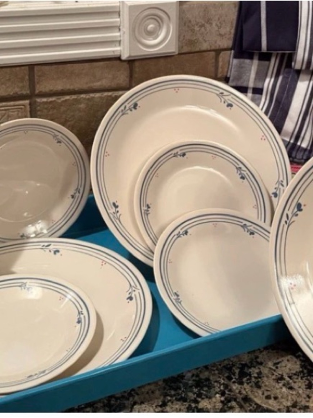 Corelle Cream Dinnerware with Blue Floral Trim